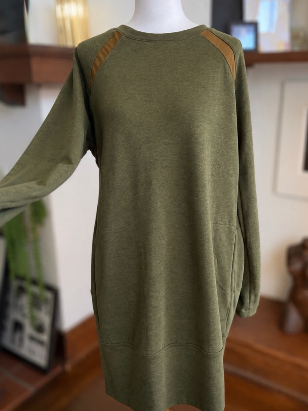 prAna Rosie Sweatshirt Dress Small Olive Green Oversized Long Sleeve w/ Pockets